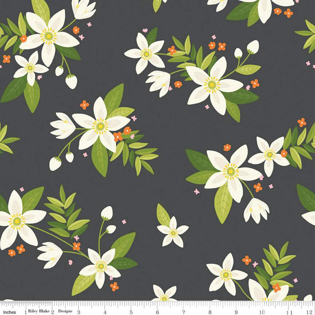 SALE Grove Main C10140 Charcoal - Riley Blake Designs - Floral Gray with Off-White Flowers - Quilting Cotton Fabric
