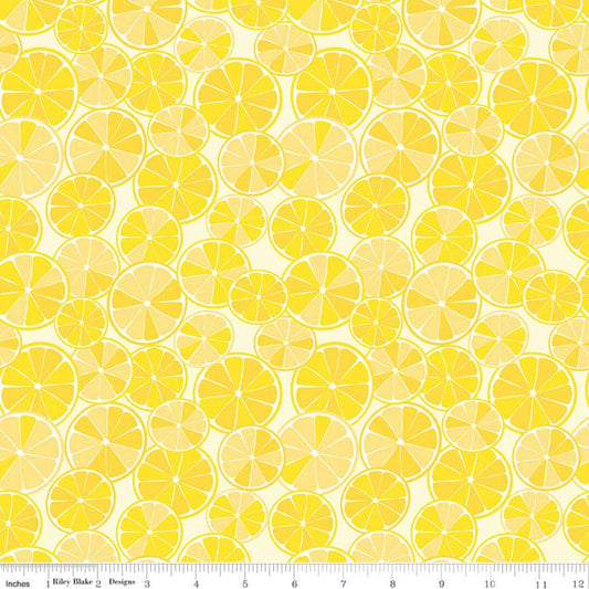 27" End of Bolt - DEAL Grove Slices C10141 Lemonade - Riley Blake Designs - Citrus Fruit Circles Yellow - Quilting Cotton Fabric