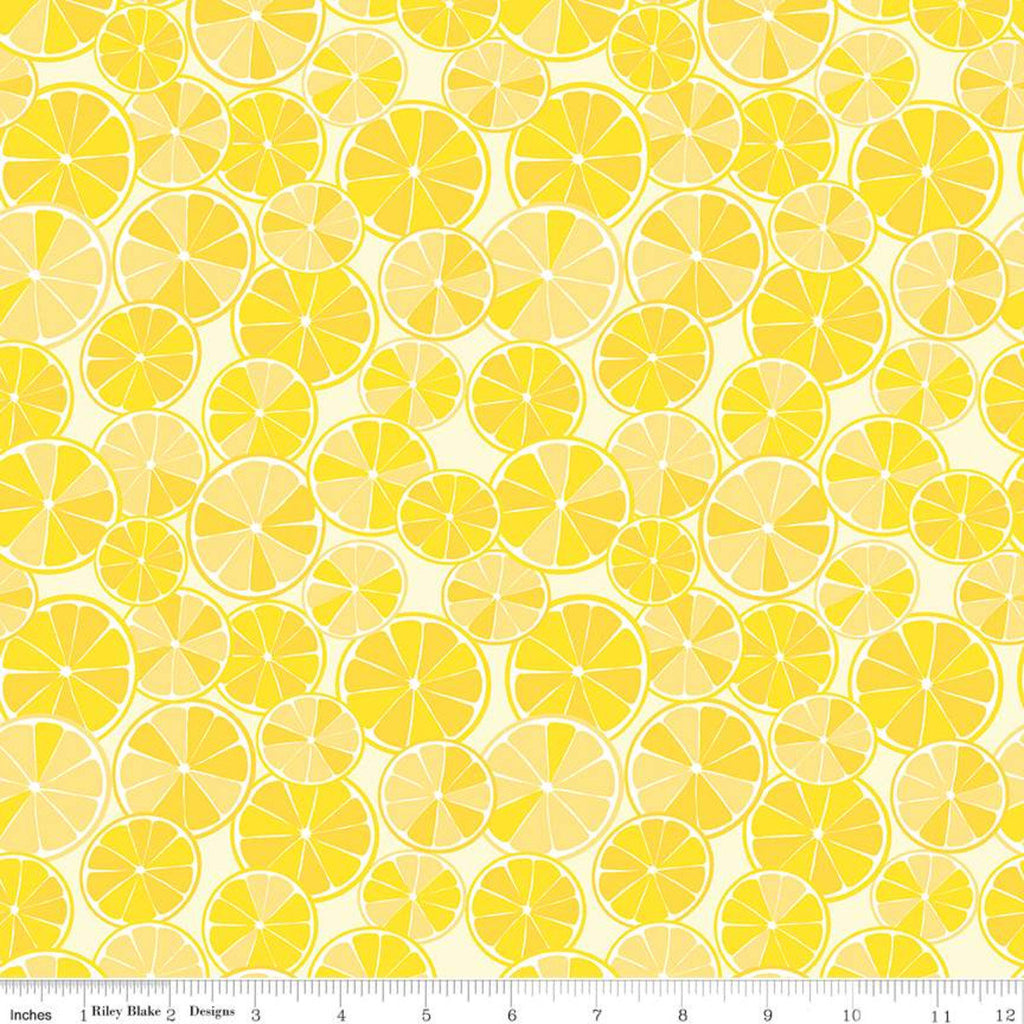 SALE Grove Slices C10141 Lemonade - Riley Blake Designs - Citrus Fruit Circles Yellow on Off-White - Quilting Cotton Fabric