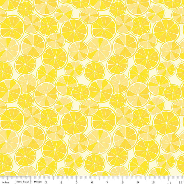 SALE Grove Slices C10141 Lemonade - Riley Blake Designs - Citrus Fruit Circles Yellow on Off-White - Quilting Cotton Fabric