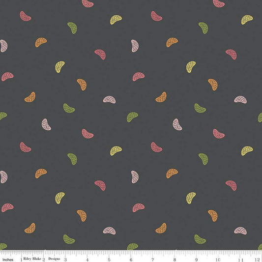 CLEARANCE Grove Wedges C10143 Charcoal - Riley Blake Designs - Pink Orange Green Citrus Fruit Sections on Gray - Quilting Cotton Fabric