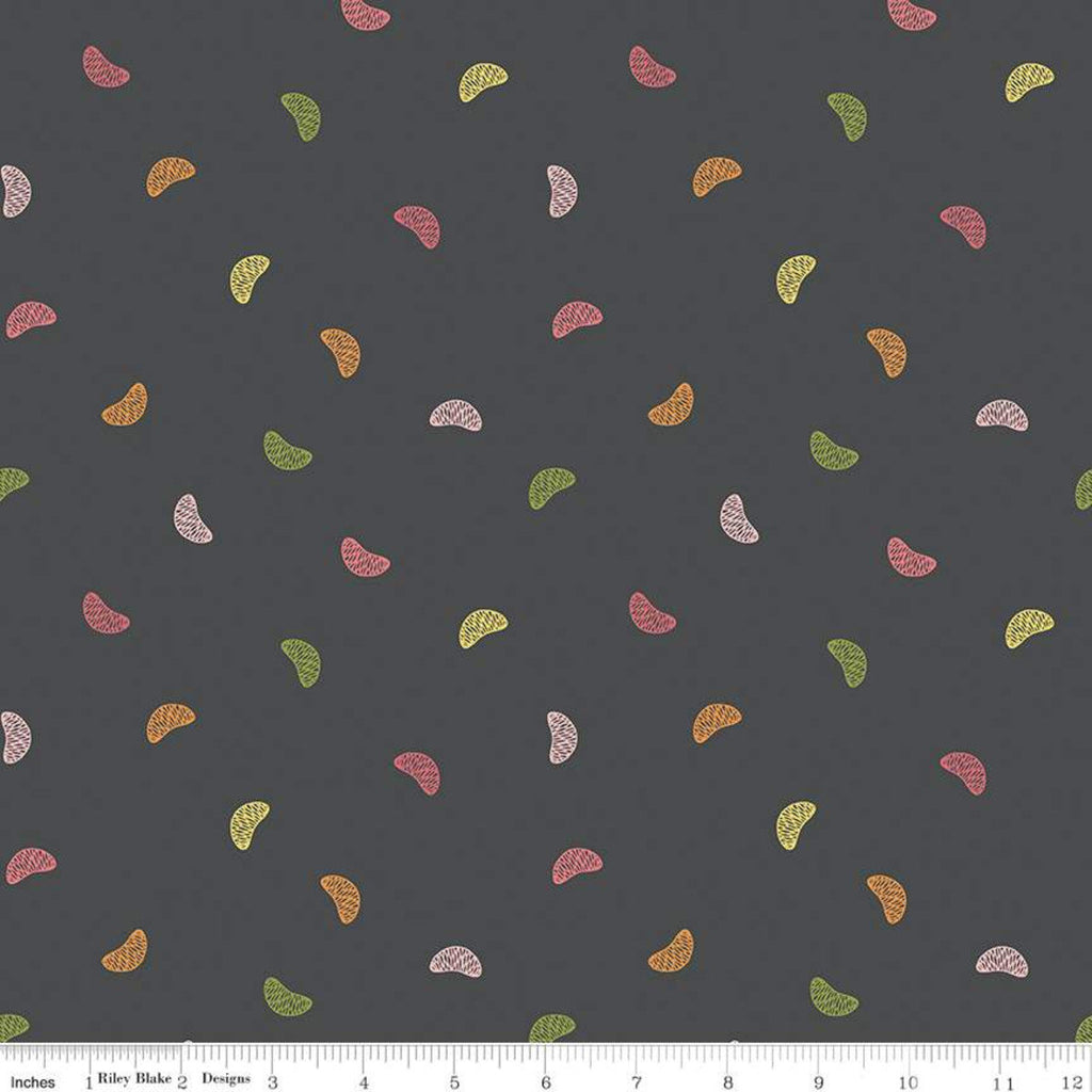 SALE Grove Wedges C10143 Charcoal - Riley Blake Designs - Pink Orange Green Yellow Citrus Fruit Sections on Gray - Quilting Cotton Fabric