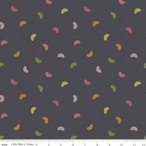 SALE Grove Wedges C10143 Charcoal - Riley Blake Designs - Pink Orange Green Yellow Citrus Fruit Sections on Gray - Quilting Cotton Fabric