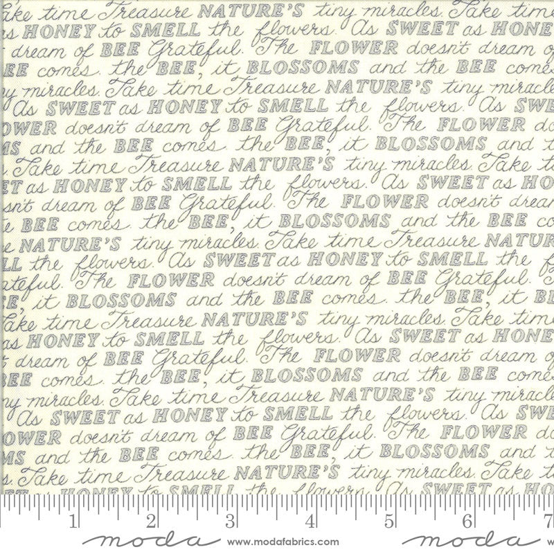 33" End of Bolt - Bee Grateful Sweet Words 19963 Parchment - Moda Fabrics - Text Sayings Nature Honey Bees Natural - Quilting Cotton Fabric