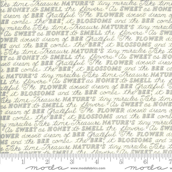 33" End of Bolt - SALE Bee Grateful Sweet Words 19963 Parchment - Moda Fabrics - Text Nature Honey Bees Natural - Quilting Cotton Fabric