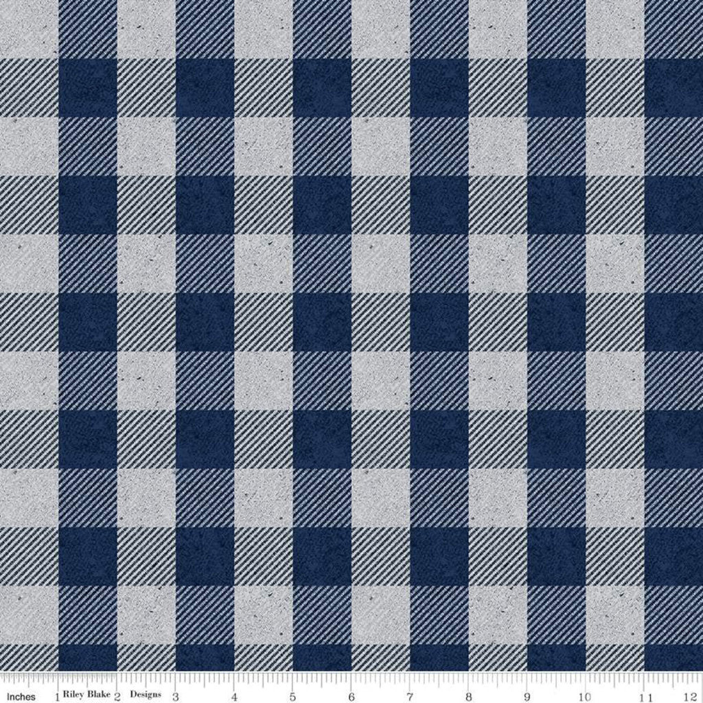 SALE All About Plaids Buffalo Check C635 Blue by Riley Blake Designs - 1" Checks Checkered Gray Blue - Quilting Cotton Fabric