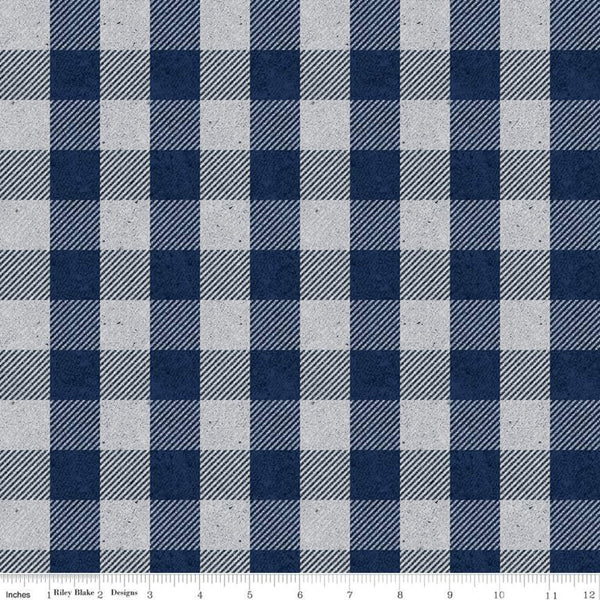 CLEARANCE All About Plaids Buffalo Check C635 Blue by Riley Blake Designs - 1" Checks Checkered Gray Blue - Quilting Cotton Fabric