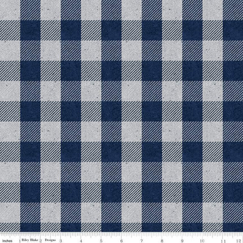 SALE All About Plaids Buffalo Check C635 Blue by Riley Blake Designs - 1" Checks Checkered Gray Blue - Quilting Cotton Fabric