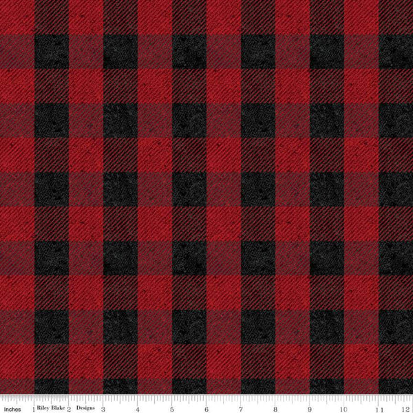 CLEARANCE All About Plaids Buffalo Check C635 Red by Riley Blake Designs - 1" Checks Checkered Black Red - Quilting Cotton Fabric