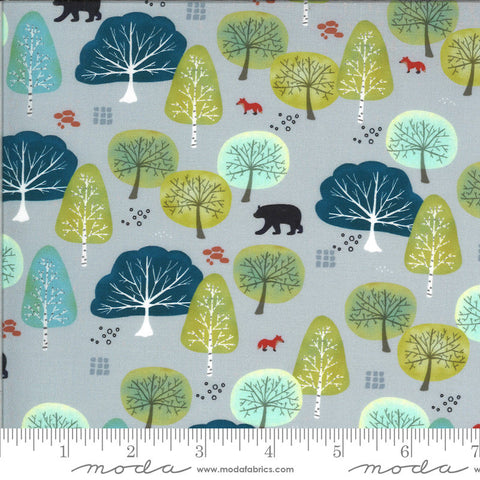 SALE Lakeside Story Fox Forest 13353 Lake Effect - Moda Fabrics - Trees Foxes Bears Outdoors Great Lakes Gray Grey - Quilting Cotton Fabric