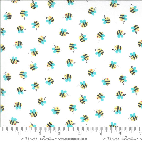 SALE Hello Sunshine Bees 35352 White - Moda Fabrics - Children's Juvenile Honeybees - Quilting Cotton Fabric