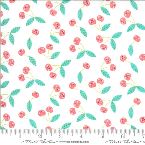 Fat Quarter End of Bolt - CLEARANCE Hello Sunshine Cherries 35353 White - Moda Fabrics - Children's  - Quilting Cotton Fabric
