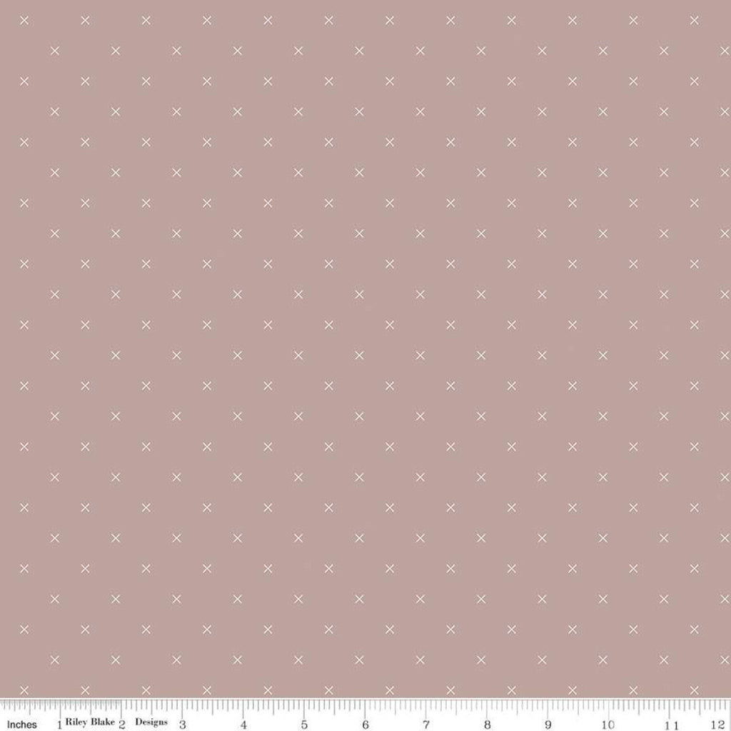 SALE Bee Cross Stitch C745 Pewter by Riley Blake Designs - Cloud Off-White Xs on Gray Brown Geometric - Lori Holt - Quilting Cotton Fabric