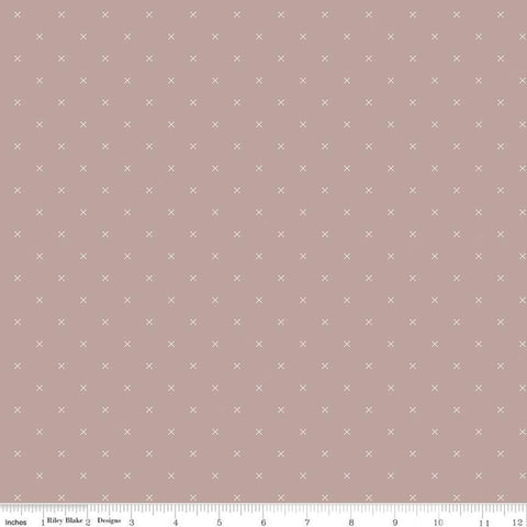 Bee Cross Stitch C745 Pewter by Riley Blake Designs - Cloud Off-White Xs on Gray Brown Geometric - Lori Holt - Quilting Cotton Fabric