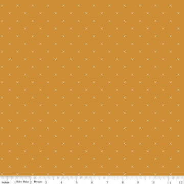 Bee Cross Stitch C745 Butterscotch - Riley Blake Designs - Cloud Off-White Xs on Gold Geometric - Lori Holt - Quilting Cotton Fabric