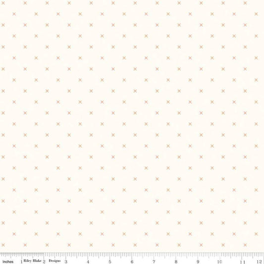Bee Cross Stitch on Cloud C747 Pumpkin - Riley Blake Designs -  Orange Xs on Off-White Geometric - Lori Holt - Quilting Cotton Fabric