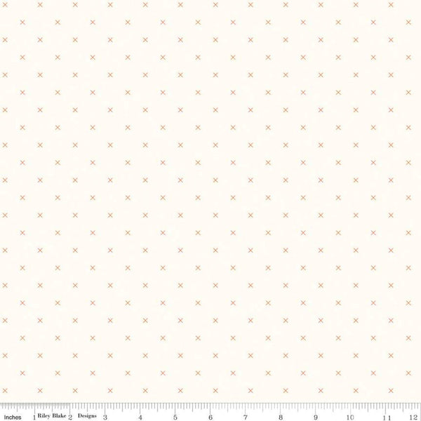 SALE Bee Cross Stitch on Cloud C747 Pumpkin by Riley Blake Designs -  Orange Xs on Off-White Geometric - Lori Holt - Quilting Cotton Fabric