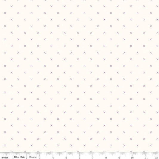 Bee Cross Stitch on Cloud C747 Plum - Riley Blake Designs -  Purple Xs on Off-White Geometric - Lori Holt - Quilting Cotton Fabric