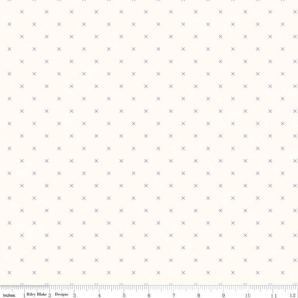 SALE Bee Cross Stitch on Cloud C747 Plum by Riley Blake Designs -  Purple Xs on Off-White Geometric - Lori Holt - Quilting Cotton Fabric