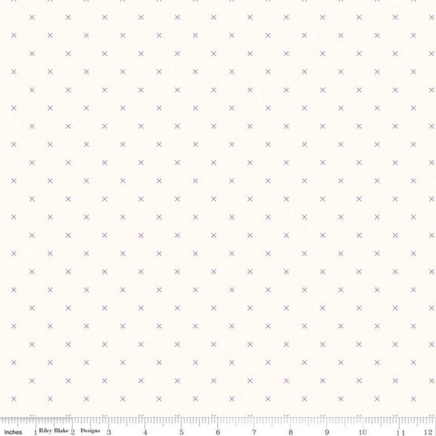 SALE Bee Cross Stitch on Cloud C747 Plum by Riley Blake Designs -  Purple Xs on Off-White Geometric - Lori Holt - Quilting Cotton Fabric