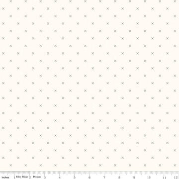 DEAL Bee Cross Stitch on Cloud C747 Pebble - Riley Blake Designs -  Brown Xs on Off-White Geometric - Lori Holt - Quilting Cotton Fabric