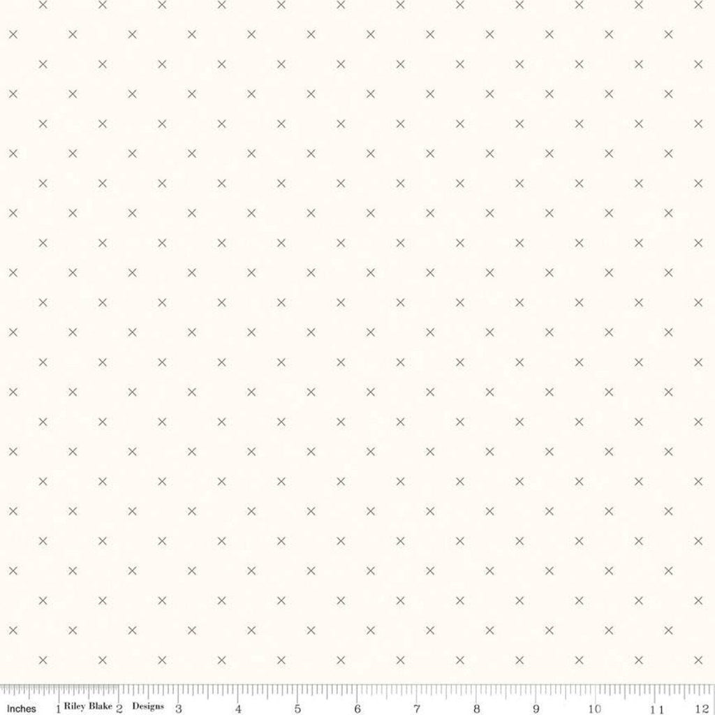 SALE Bee Cross Stitch on Cloud C747 Pebble by Riley Blake Designs -  Brown Xs on Off-White Geometric - Lori Holt - Quilting Cotton Fabric