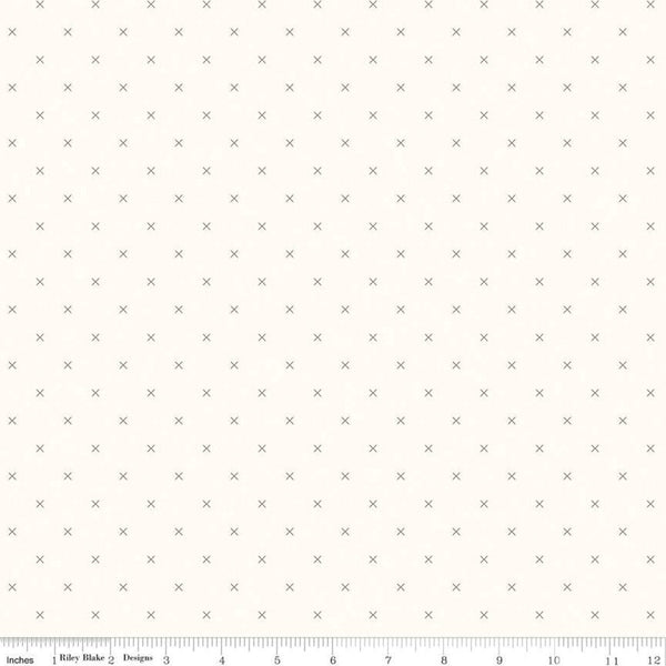 SALE Bee Cross Stitch on Cloud C747 Pebble by Riley Blake Designs -  Brown Xs on Off-White Geometric - Lori Holt - Quilting Cotton Fabric