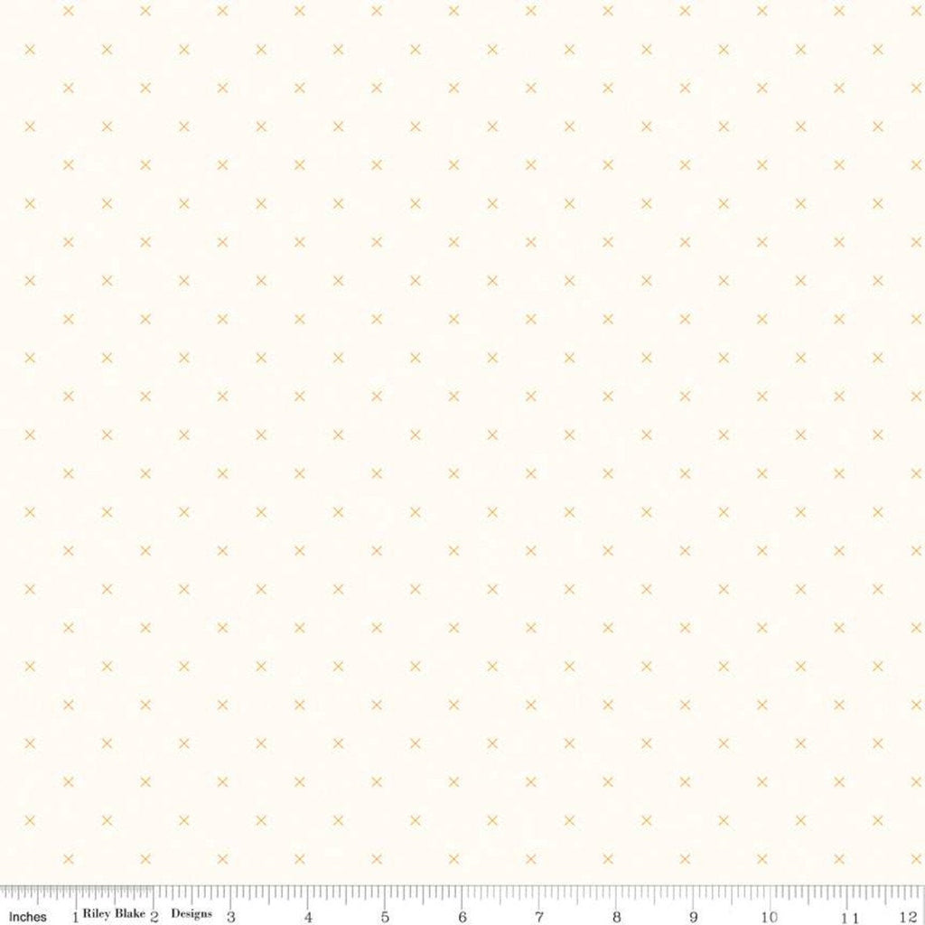 SALE Bee Cross Stitch on Cloud C747 Daisy by Riley Blake Designs -  Yellow Xs on Off-White Geometric - Lori Holt - Quilting Cotton Fabric