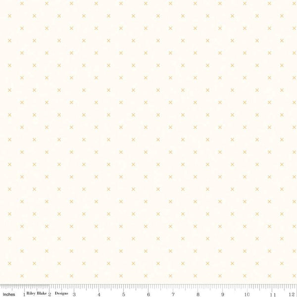 SALE Bee Cross Stitch on Cloud C747 Daisy by Riley Blake Designs -  Yellow Xs on Off-White Geometric - Lori Holt - Quilting Cotton Fabric