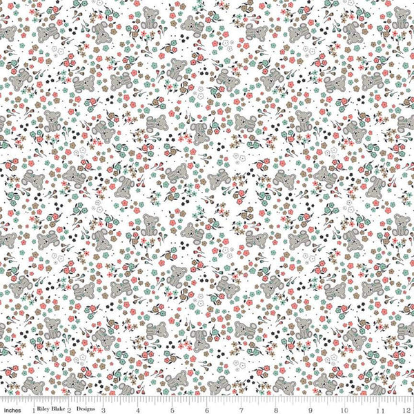 CLEARANCE Sleep Tight Garden SC10262 White SPARKLE - Riley Blake - Flowers Floral Teddy Bears Champagne SPARKLE Green - Quilting Cotton