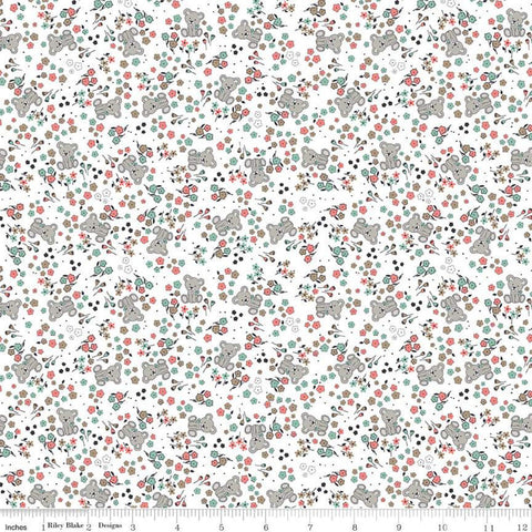 SALE Sleep Tight Garden SC10262 White SPARKLE - Riley Blake - Flowers Floral Teddy Bears Champagne SPARKLE Green - Quilting Cotton Fabric