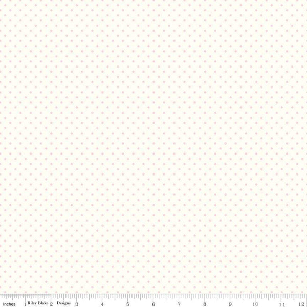 SALE Baby Pink Flat Swiss Dots on Cream C600 Le Creme - Pink Polka Dot on Cream Dotted - Riley Blake Designs  - Quilting Cotton Fabric