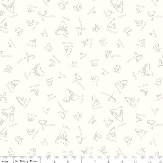 DEAL Riptide Fossils C10301 Cream - Riley Blake Designs - Sea Ocean Sharks Teeth Names - Quilting Cotton Fabric