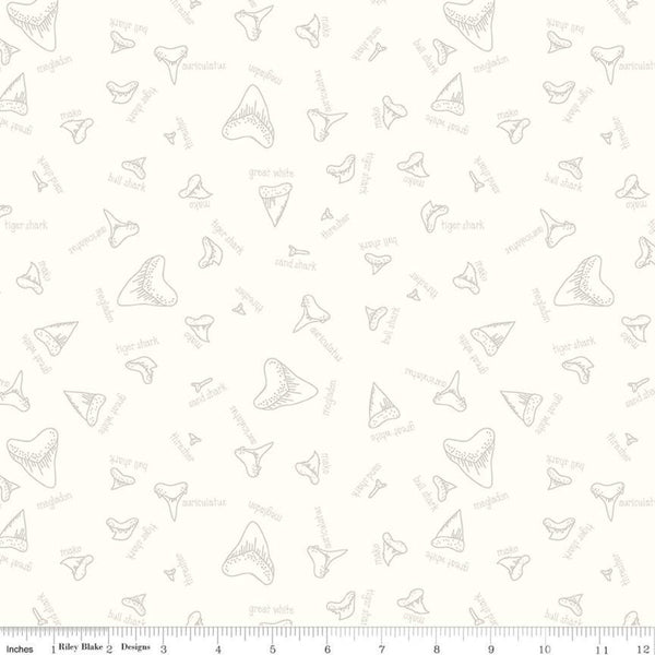 SALE Riptide Fossils C10301 Cream - Riley Blake Designs - Sea Ocean Sharks Teeth Names - Quilting Cotton Fabric