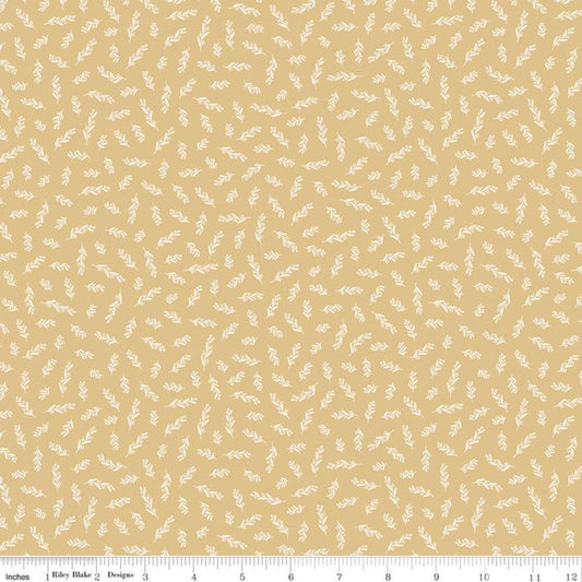 SALE Gingham Gardens Stems C10356 Gold - Riley Blake Designs - Floral Sprigs Cream Flowers Leaves - Quilting Cotton Fabric