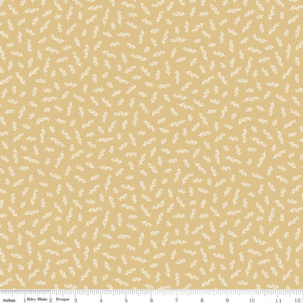 Gingham Gardens Stems C10356 Gold - Riley Blake Designs - Floral Sprigs Cream Flowers Leaves - Quilting Cotton Fabric