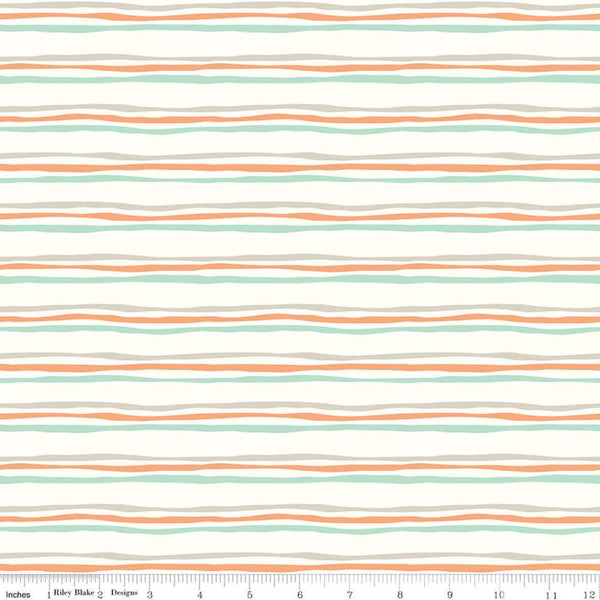 SALE Riptide Stripes C10304 Orange  - Riley Blake Designs - Ocean Sea Irregular Striped Stripe Orange Green Cream - Quilting Cotton Fabric