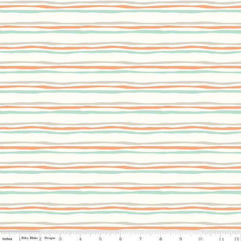 SALE Riptide Stripes C10304 Orange  - Riley Blake Designs - Ocean Sea Irregular Striped Stripe Orange Green Cream - Quilting Cotton Fabric