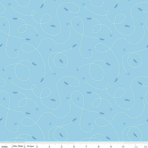 SALE Riptide Hunt C10305 Light Blue  - Riley Blake Designs - Ocean Sea Sharks Dashed Lines Curls Loops Blue - Quilting Cotton Fabric