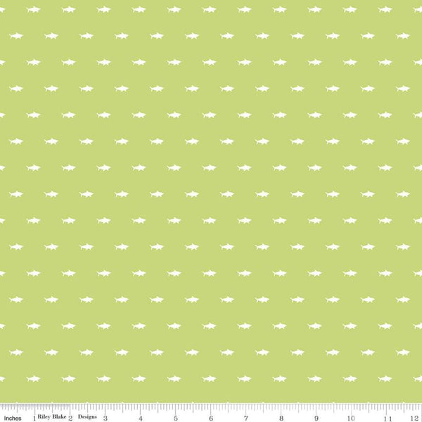 SALE Riptide Shadows C10306 Lime - Riley Blake Designs - Ocean Sea Sharks Shark Silhouettes Cream Green - Quilting Cotton Fabric