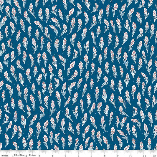 SALE Rocky Mountain Wild Berries C10291 Blue - Riley Blake Designs - Floral Berry Sprigs - Quilting Cotton Fabric