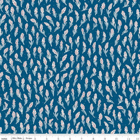 SALE Rocky Mountain Wild Berries C10291 Blue - Riley Blake Designs - Floral Berry Sprigs - Quilting Cotton Fabric