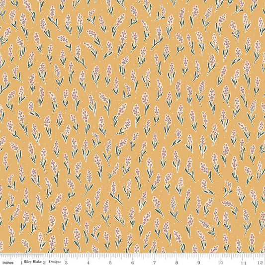 14" End of Bolt - CLEARANCE Rocky Mountain Wild Berries C10291 Golden - Riley Blake - Floral Berry Sprigs Gold - Quilting Cotton Fabric
