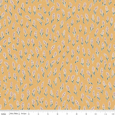 CLEARANCE Rocky Mountain Wild Berries C10291 Golden - Riley Blake Designs - Floral Berry Sprigs Gold - Quilting Cotton Fabric