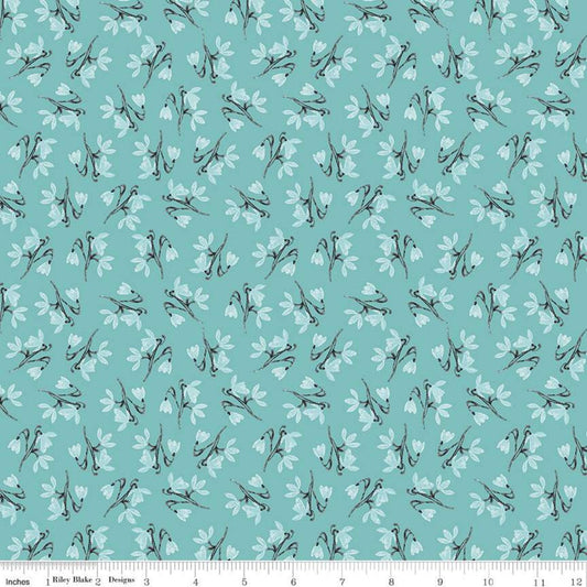 SALE Faith, Hope & Love Stems C10322 Peacock - Riley Blake Designs - Floral Flowers Flower Sprigs Blue - Quilting Cotton Fabric