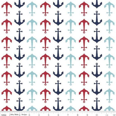 34" End of Bolt - SALE KNIT Anchors K564 Multi by Riley Blake Designs - Navy Patriotic - Jersey KNIT Cotton Spandex Stretch Fabric