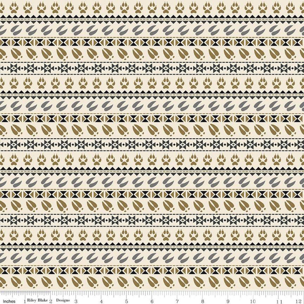 SALE Timberland Stripe C10334 Cream - Riley Blake Designs - Striped Stripes Animal Tracks Paw Prints Geometric - Quilting Cotton Fabric