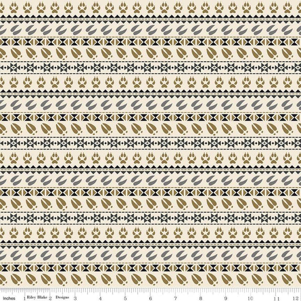 SALE Timberland Stripe C10334 Cream - Riley Blake Designs - Striped Stripes Animal Tracks Paw Prints Geometric - Quilting Cotton Fabric