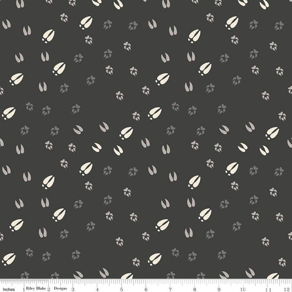 16" End of Bolt - SALE Timberland Tracks C10332 Charcoal - Riley Blake - Animal Paw Prints Hoof Prints Dark Gray - Quilting Cotton Fabric