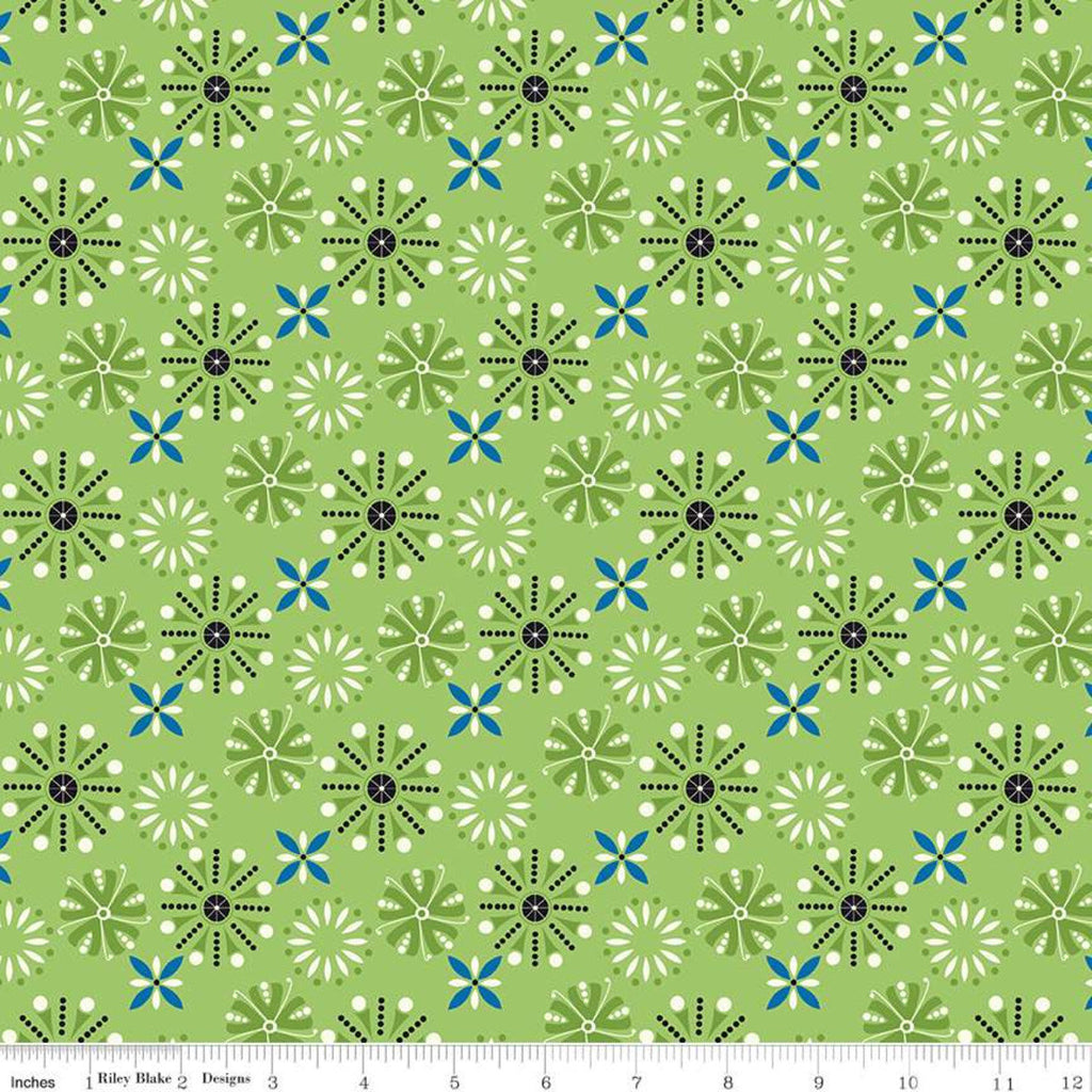 SALE Oh Happy Day! Floral C10311 Green - Riley Blake Designs - Flowers Geometric - Quilting Cotton Fabric